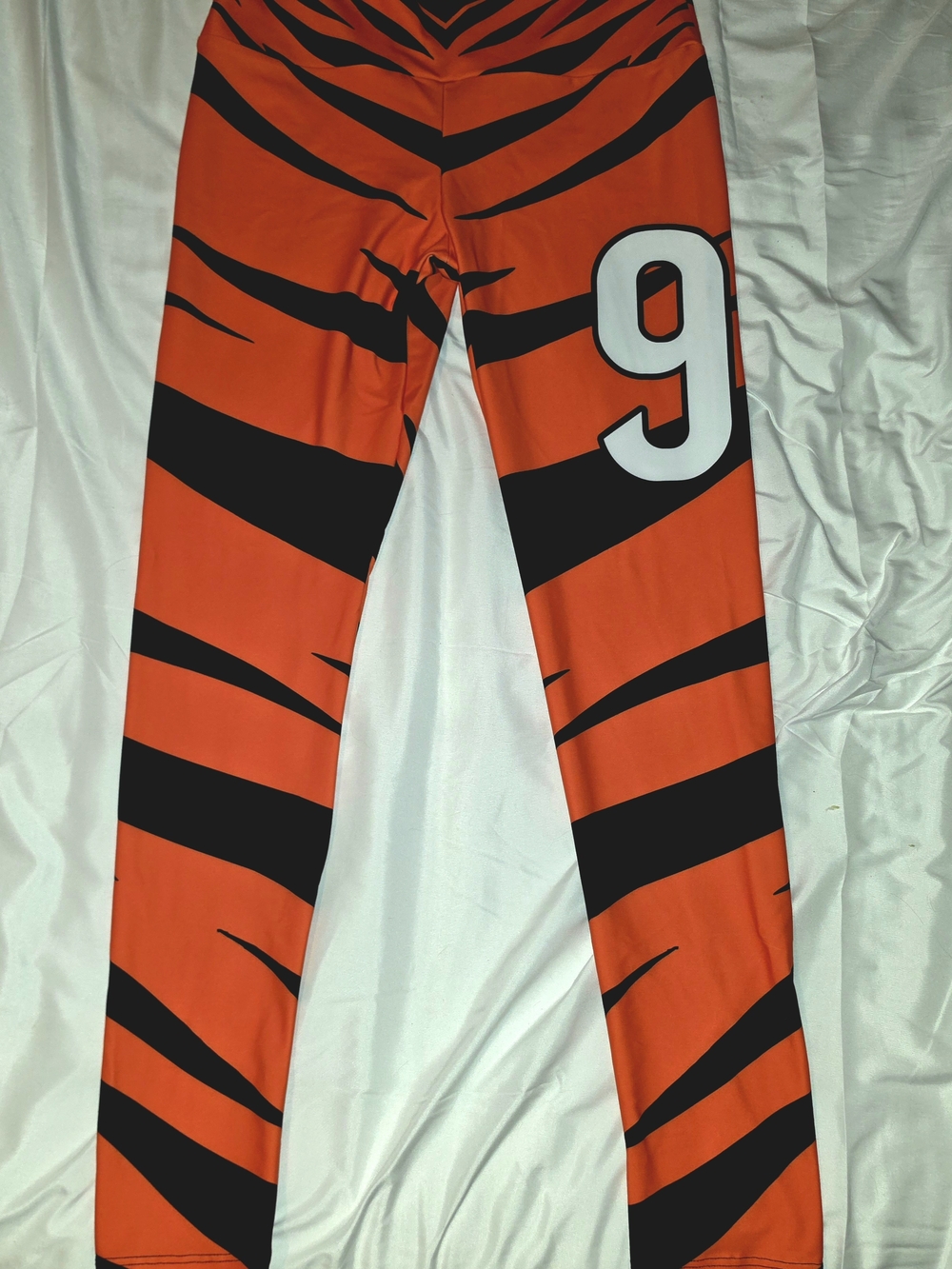 LG Orange and Black Tiger Stripe Leghings with White Number 9